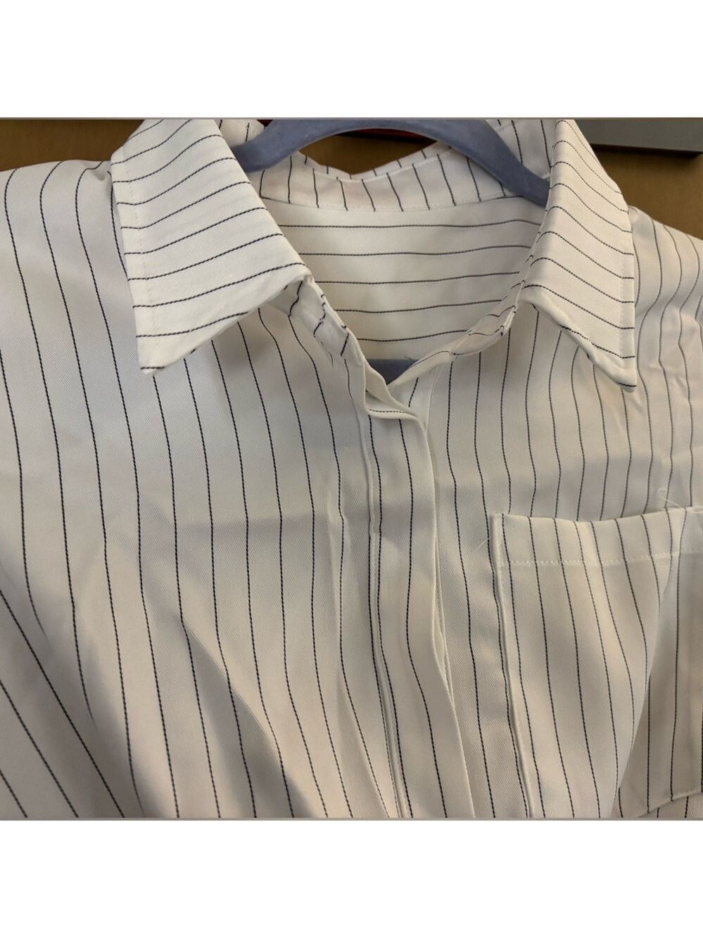 Cupshe White Pinstripe Short-Sleeve Twist-Front Shirt - Picture 4 of 8